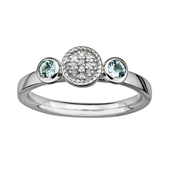 Stacks & Stones Sterling Sterling Silver Aquamarine & Diamond Accent Stack Ring