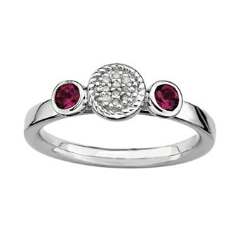 Stacks & Stones Sterling Sterling Silver Rhodolite Garnet & Diamond Accent Stack Ring