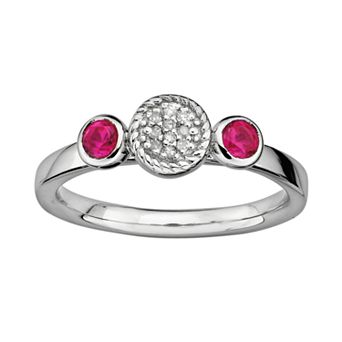 Stacks & Stones Sterling Sterling Silver Lab-Created Ruby & Diamond Accent Stack Ring