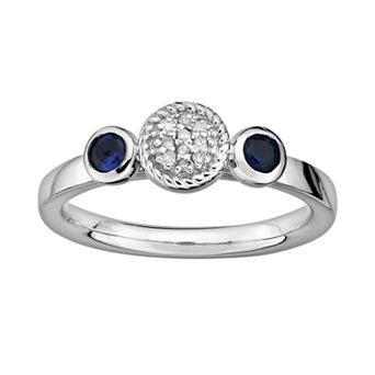Stacks & Stones Sterling Sterling Silver Lab-Created Sapphire & Diamond Accent Stack Ring