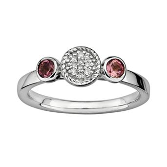 Stacks & Stones Sterling Silver Pink Tourmaline & Diamond Accent Stack Ring