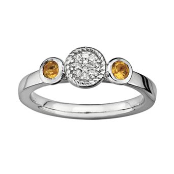 Stacks & Stones Sterling Silver Citrine & Diamond Accent Stack Ring