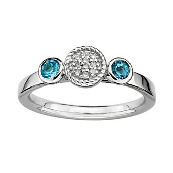 Stacks & Stones Sterling Silver Blue Topaz & Diamond Accent Stack Ring