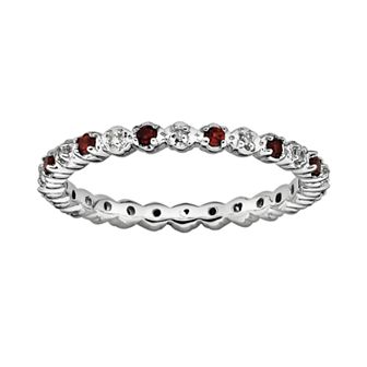 Stacks & Stones Sterling Silver Garnet & Diamond Accent Stack Ring