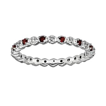 Stacks & Stones Sterling Silver Garnet & Diamond Accent Stack Ring