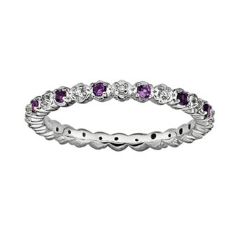 Stacks & Stones Sterling Silver Amethyst & Diamond Accent Stack Ring