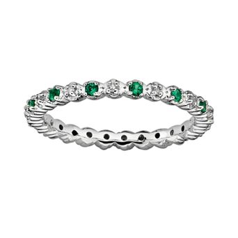 Stacks & Stones Sterling Silver Lab-Created Emerald & Diamond Accent Stack Ring