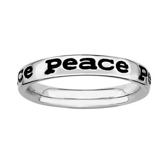 Stacks & Stones Sterling Silver Black Enamel "Peace" Stack Ring