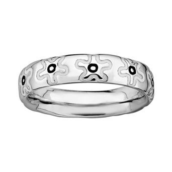 Stacks & Stones Sterling Silver Black & White Enamel Flower Stack Ring