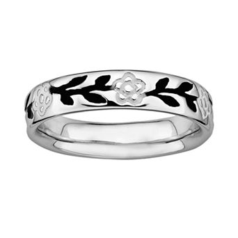 Stacks & Stones Sterling Silver Black & White Enamel Flower Stack Ring