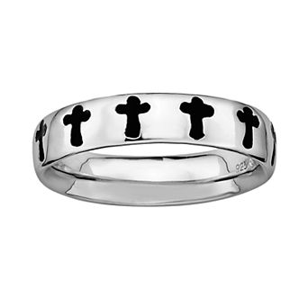Stacks & Stones Sterling Silver Black Enamel Cross Stack Ring