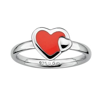 Stacks & Stones Sterling Silver Red Enamel Heart Stack Ring