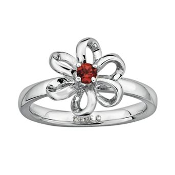 Stacks & Stones Sterling Silver Garnet Flower Stack Ring