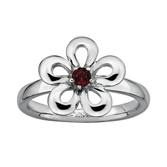 Stacks & Stones Sterling Silver Garnet Flower Stack Ring
