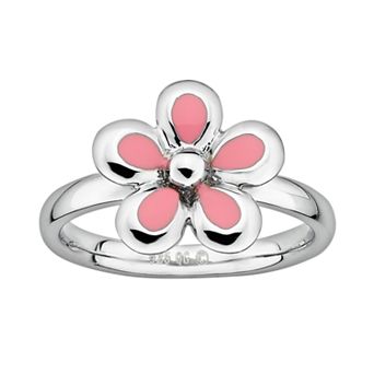 Stacks & Stones Sterling Silver Pink Enamel Flower Stack Ring