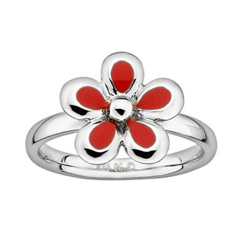 Stacks & Stones Sterling Silver Red Enamel Flower Stack Ring
