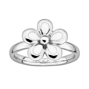 Stacks & Stones Sterling Silver White Enamel Flower Stack Ring