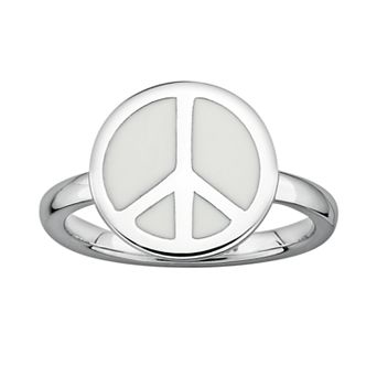 Stacks & Stones Sterling Silver White Enamel Peace Sign Stack Ring