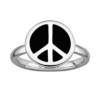 Stacks & Stones Sterling Silver Black Enamel Peace Sign Stack Ring