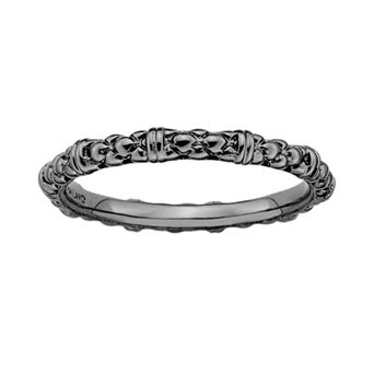 Stacks & Stones Ruthenium-Plated Sterling Silver Textured Stack Ring
