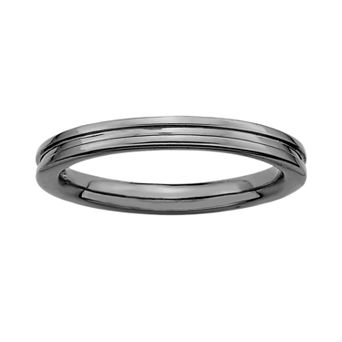 Stacks & Stones Ruthenium-Plated Sterling Silver Grooved Stack Ring