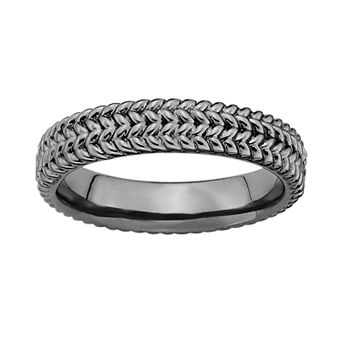 Stacks & Stones Ruthenium-Plated Sterling Silver Herringbone Stack Ring