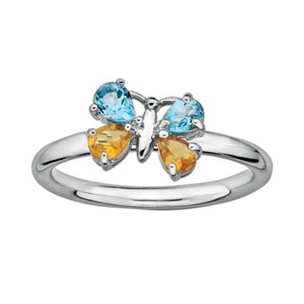 Stacks & Stones Sterling Silver Blue Topaz & Citrine Butterfly Stack Ring
