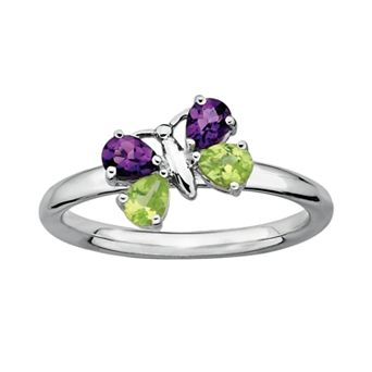 Stacks & Stones Sterling Silver Peridot & Amethyst Butterfly Stack Ring