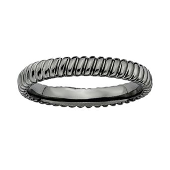 Stacks & Stones Ruthenium-Plated Sterling Silver Ribbed Stack Ring