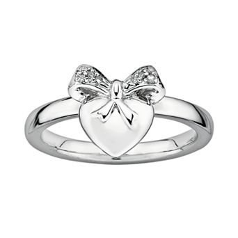Stacks & Stones Sterling Silver Diamond Accent Heart & Bow Stack Ring