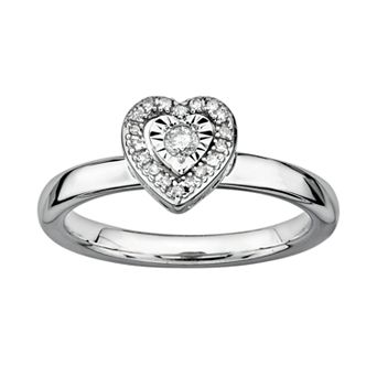 Stacks & Stones Sterling Silver 1/8 ct T.W. Diamond Framed Heart Stack Ring