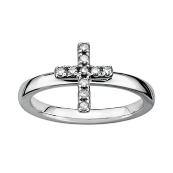 Stacks & Stones Sterling Silver 1/10 ct T.W. Diamond Cross Stack Ring