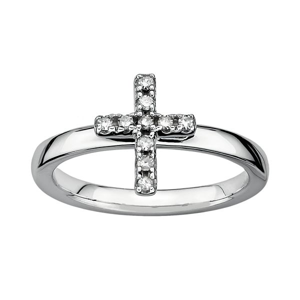 Stacks & Stones Sterling Silver 1/10-ct. T.W. Diamond Cross Stack Ring