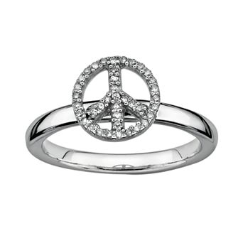 Stacks & Stones Sterling Silver 1/8 ct T.W. Diamond Peace Sign Stack Ring
