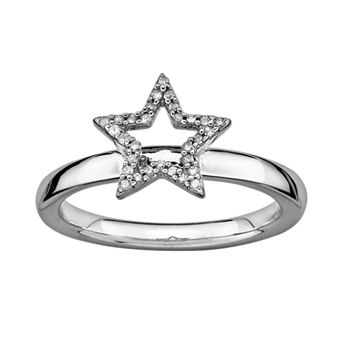 Stacks & Stones Sterling Silver 1/10 ct T.W. Diamond Star Stack Ring