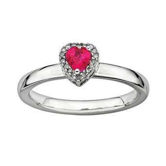 Stacks & Stones Sterling Silver Lab-Created Ruby & Diamond Accent Heart Stack Ring