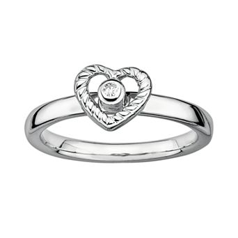 Stacks & Stones Sterling Silver Diamond Accent Openwork Heart Stack Ring