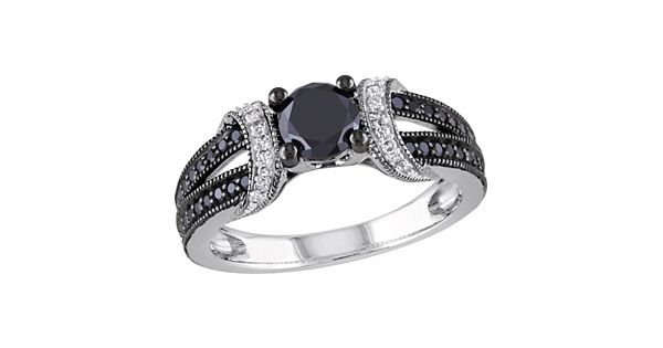 Circle Sterling Silver Ring with Black Diamonds plated in 18K Gold (No 53) main image 1