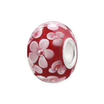 Individuality Beads Raspberry & Pink Flower Glass Bead