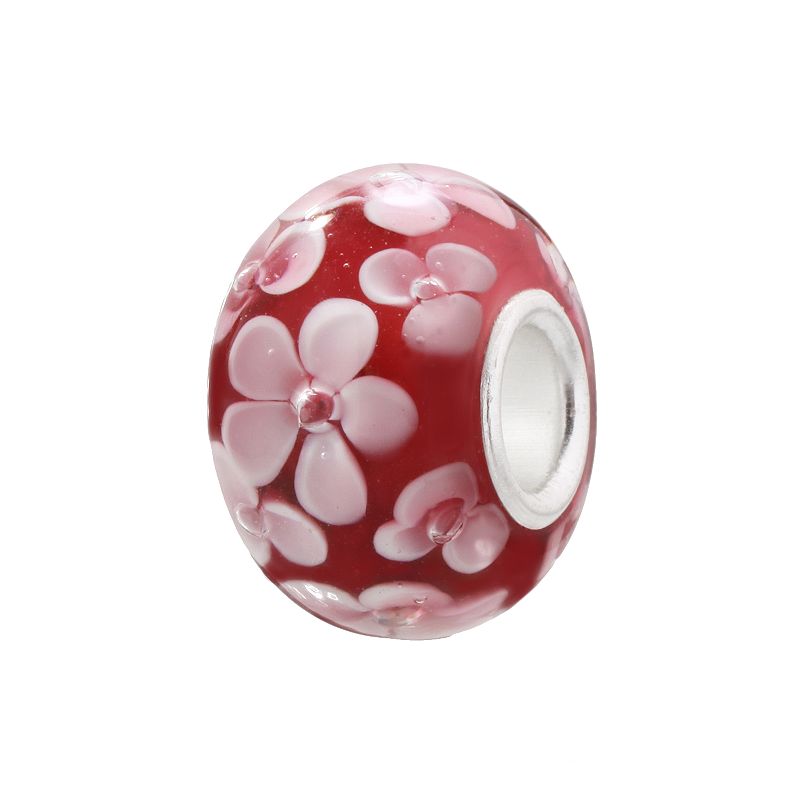 Individuality Beads Raspberry and Pink Flower Glass Bead, Womens