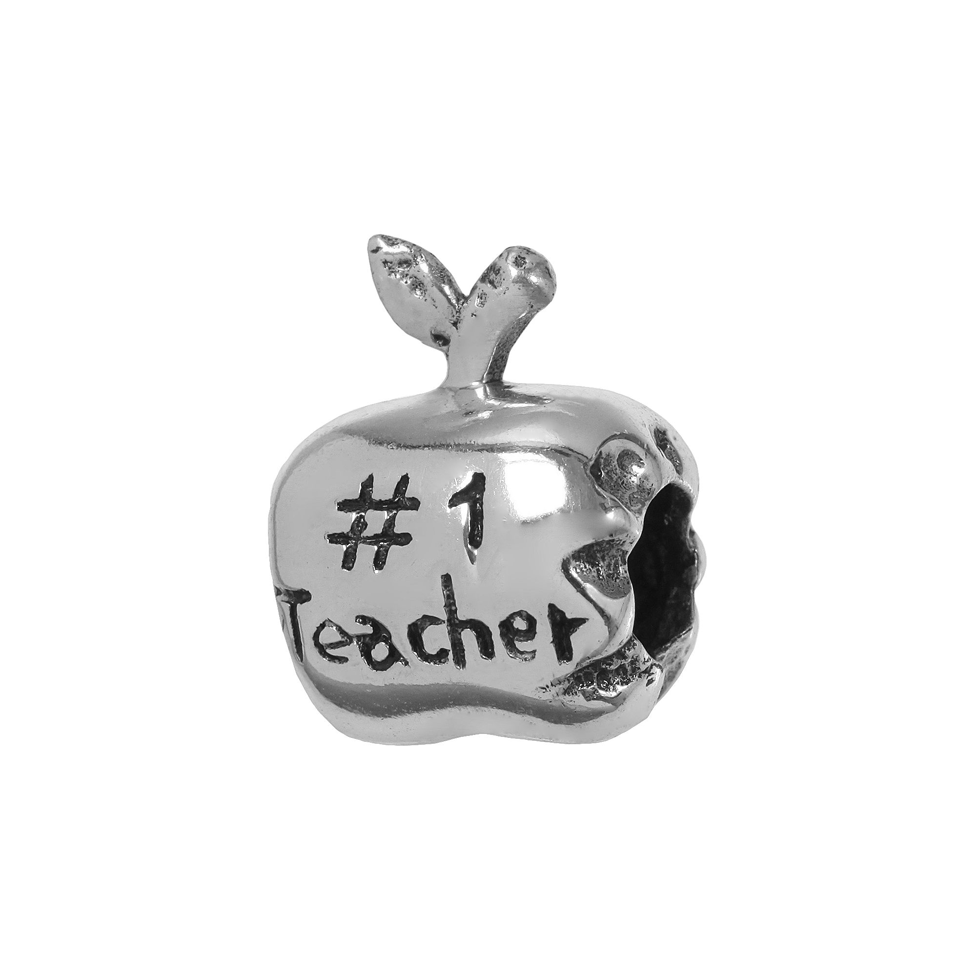 Individuality Beads Sterling Silver #1 Teacher Apple Bead, Womens