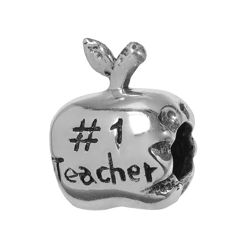 Individuality Beads Sterling Silver #1 Teacher Apple Bead, Womens, Grey