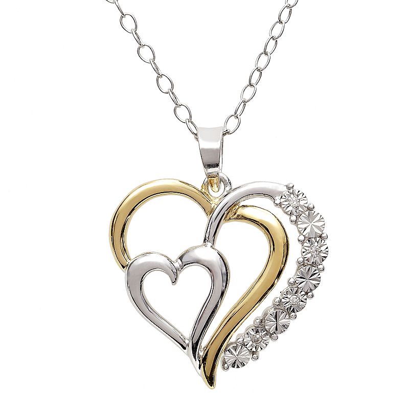 18k Gold-Over-Silver and Sterling Silver Diamond Accent Heart Pendant, Wome