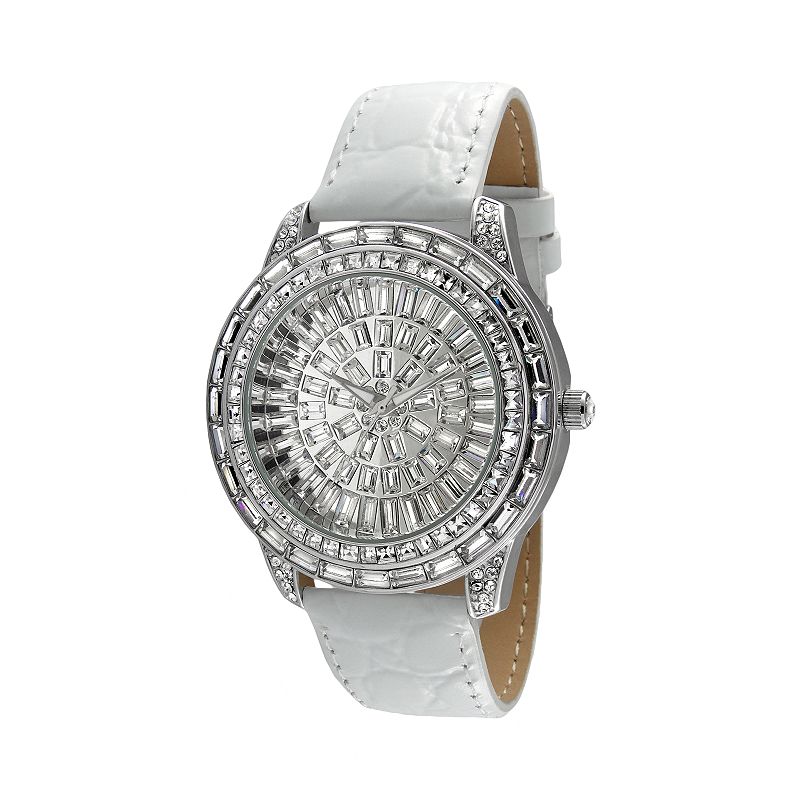 Peugeot Womens Crystal Leather Watch - J6013, White
