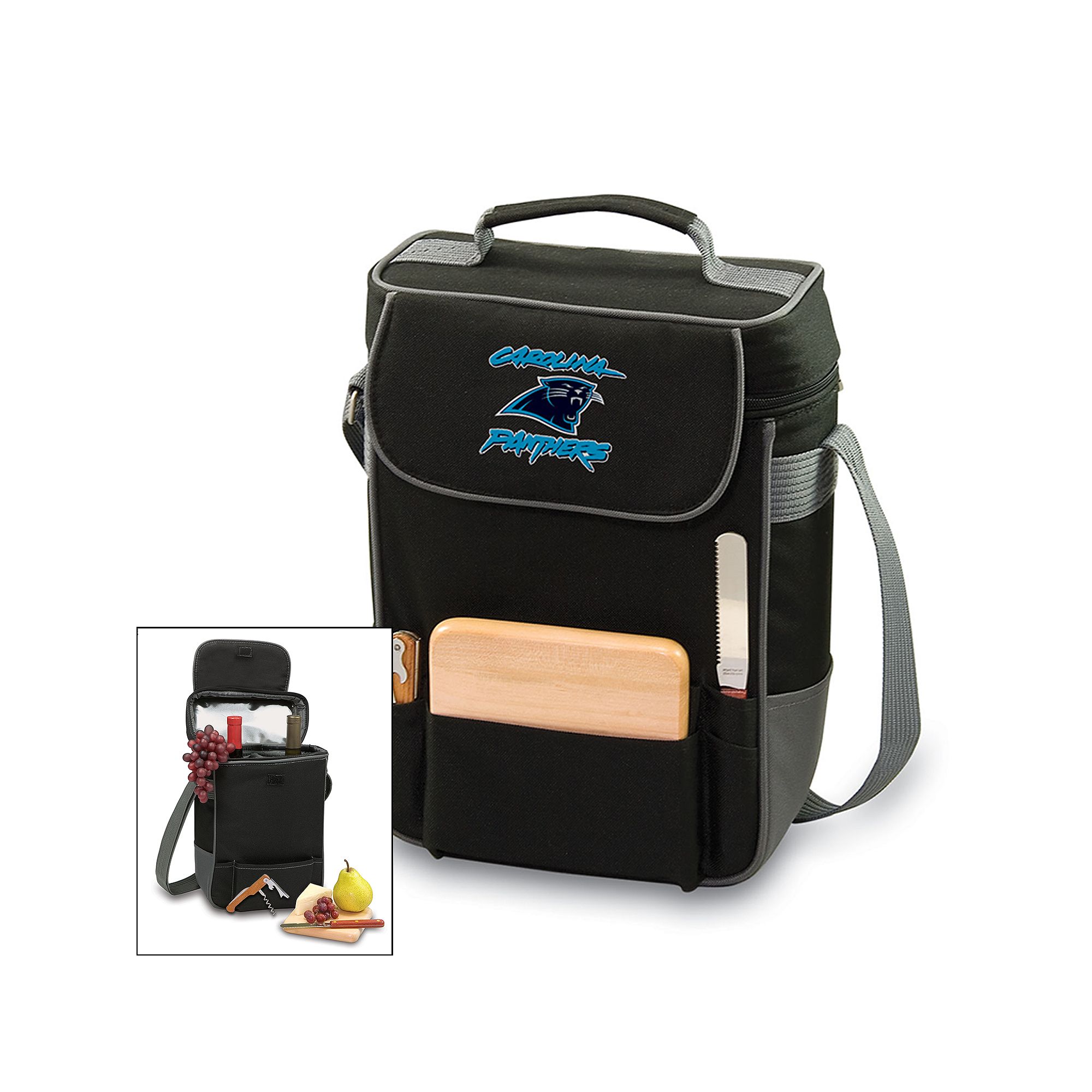 Picnic Time Carolina Panthers Duet Insulated Wine Tote, Black
