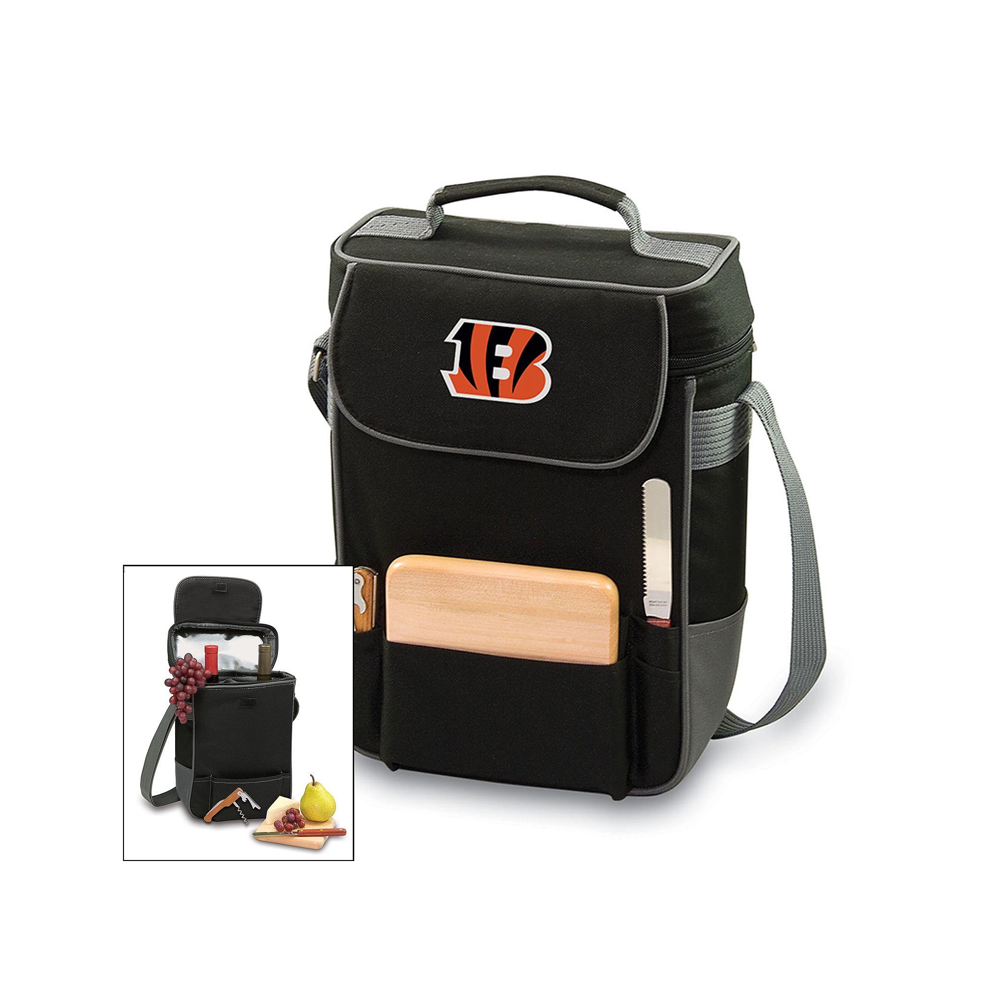 Picnic Time Cincinnati Bengals Duet Insulated Wine Tote, Black
