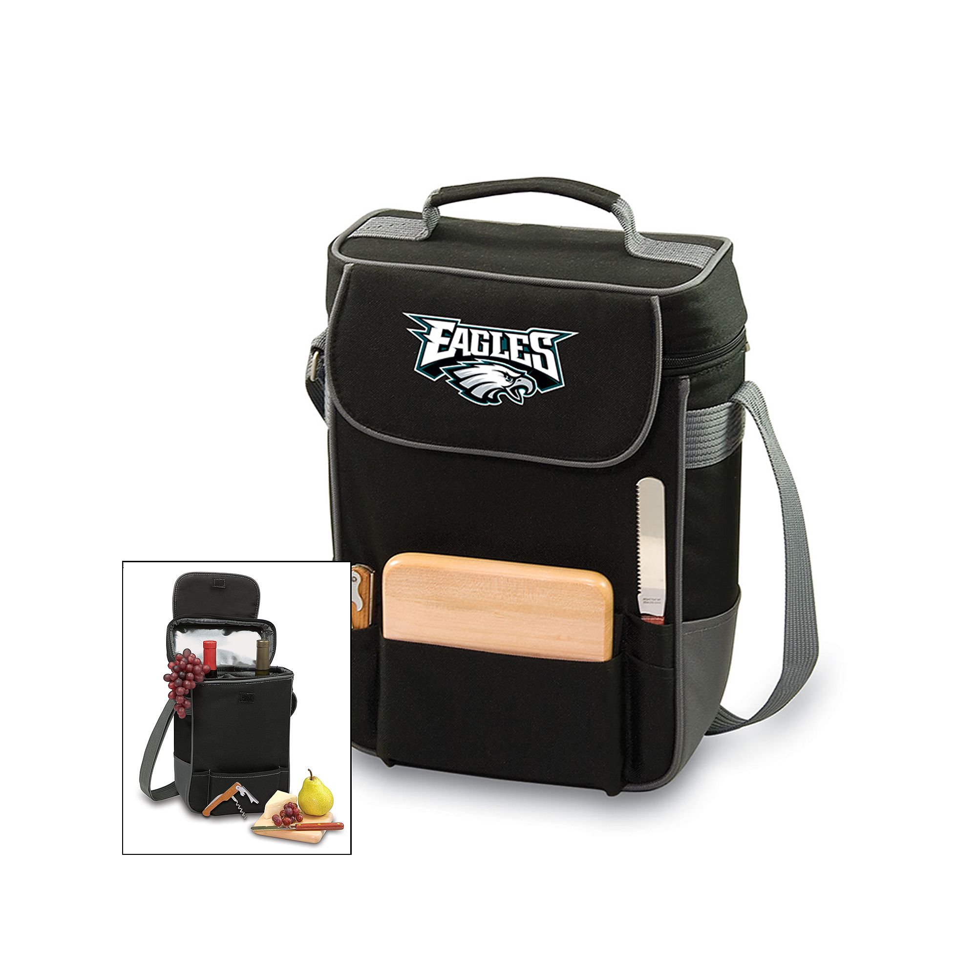 Picnic Time Philadelphia Eagles Duet Insulated Wine Tote, Black