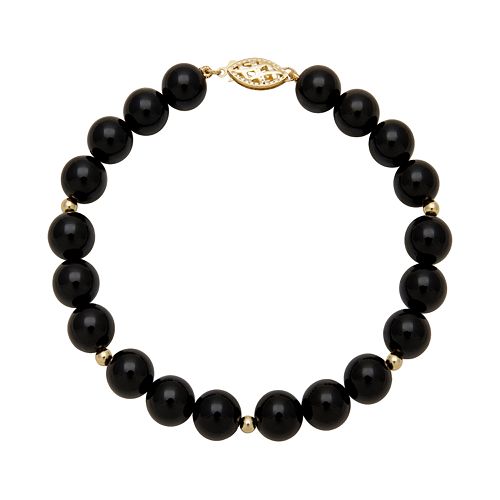 14k Gold Onyx Bead Bracelet