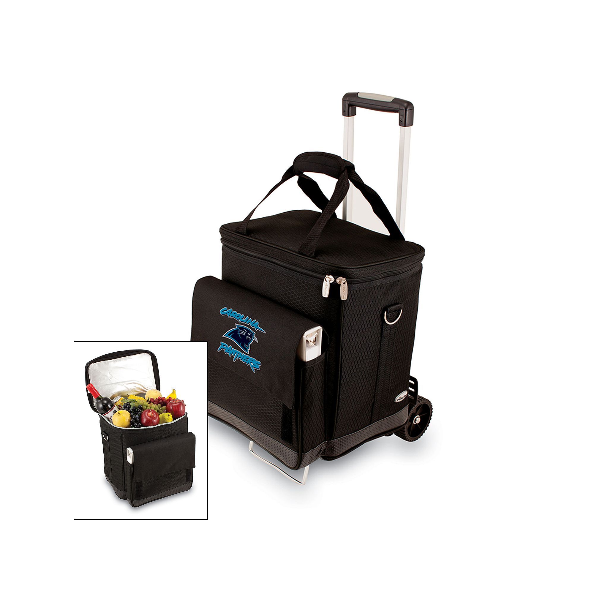 Picnic Time Carolina Panthers Cellar Insulated Wine Cooler & Hand Cart, Bla
