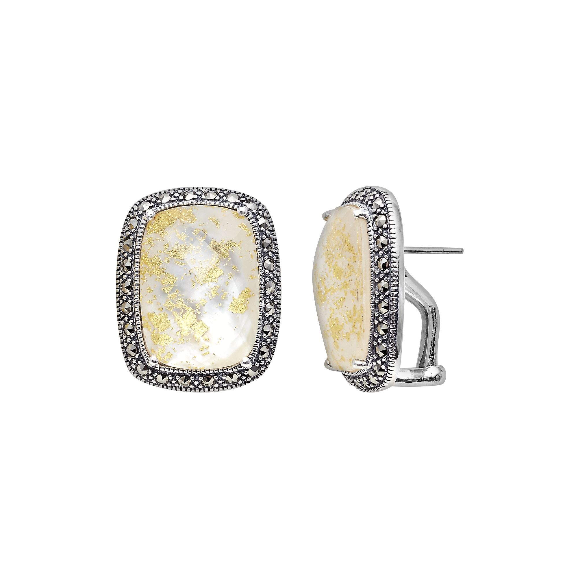 Lavish by TJM Sterling Silver Crystal & Mother-of-Pearl Doublet Frame Stud 